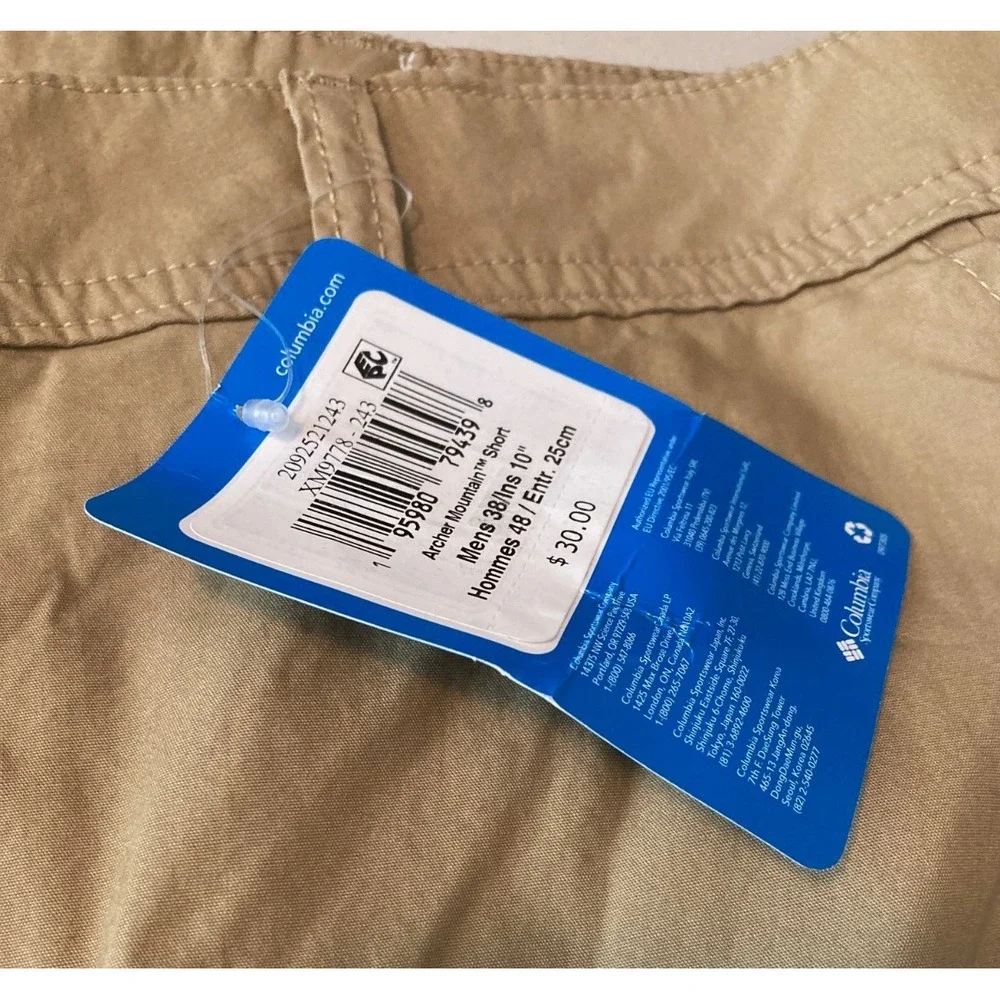 New Men's Columbia Archer Mountain Shorts, Sz 40, Khaki Beige